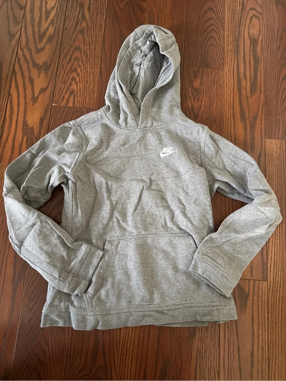 Big Boys Nike Gray Hoodie with White Swoosh Tag